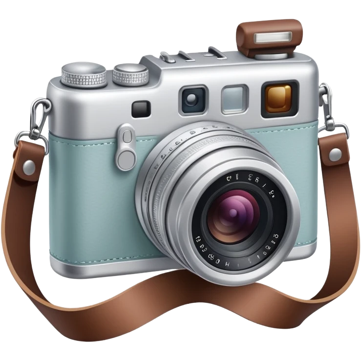 Tourist camera with neck strap, gentle colors, not bright emoji