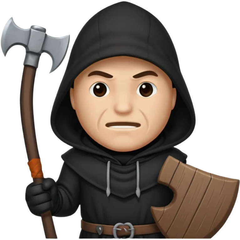 an executioner with a black hood/ sheet on his face so we can't see his face and a big axe in his hand emoji