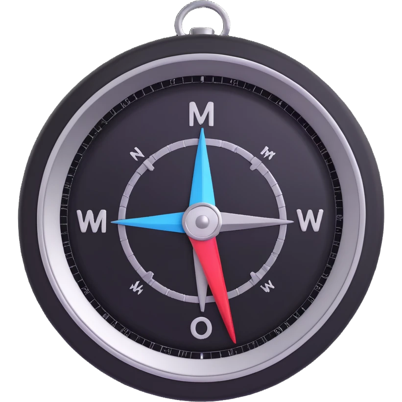 realistic and sleek compass, 3D emoji style, metallic rim, glass face, inspired by the real compass emoji emoji
