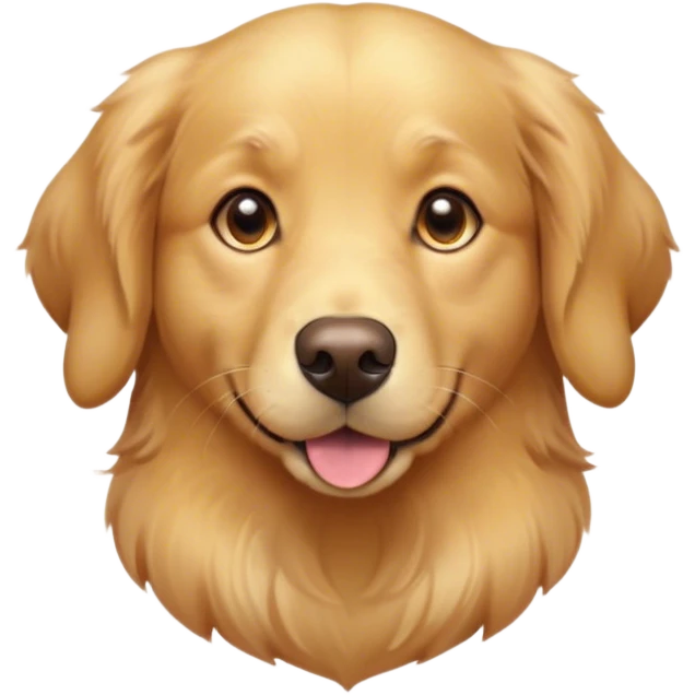 Cinematic Cute Golden Retriever Portrait Emoji, Head tilted playfully and inquisitively, featuring a luscious golden coat with a gentle sheen, round, sparkling brown eyes filled with curiosity, Simplified yet irresistibly adorable features, highly detailed, glowing with a warm, friendly glow, high shine, affectionate and lively, stylized with a touch of whimsy, bright and endearing, soft glowing outline, capturing the essence of a mischievous yet loving pup, so playful it feels like it could leap out of the screen and into your arms! emoji