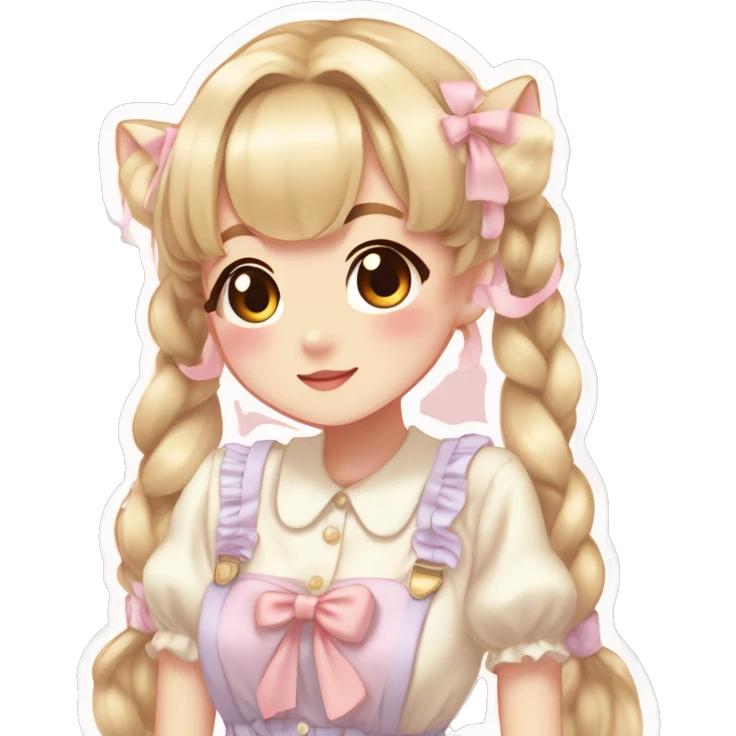 tan skin shiny blushing cute kawaii pastel lolita anime catgirl pigtails trending style cottagecore pastelcore emoji