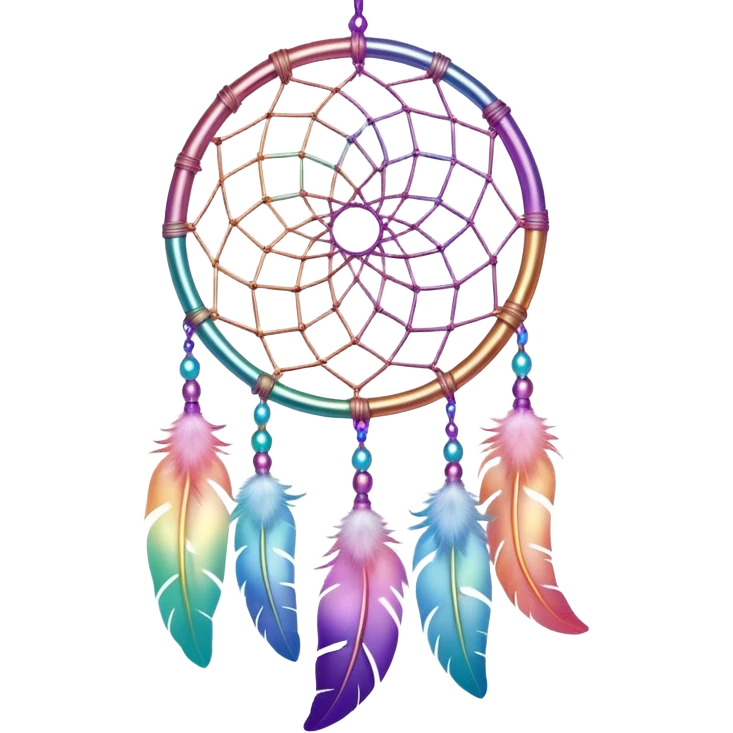 Iridescent pastel rainbow colorful transparent bright light luminescent dream-catcher hanging from an iridescent chain emoji