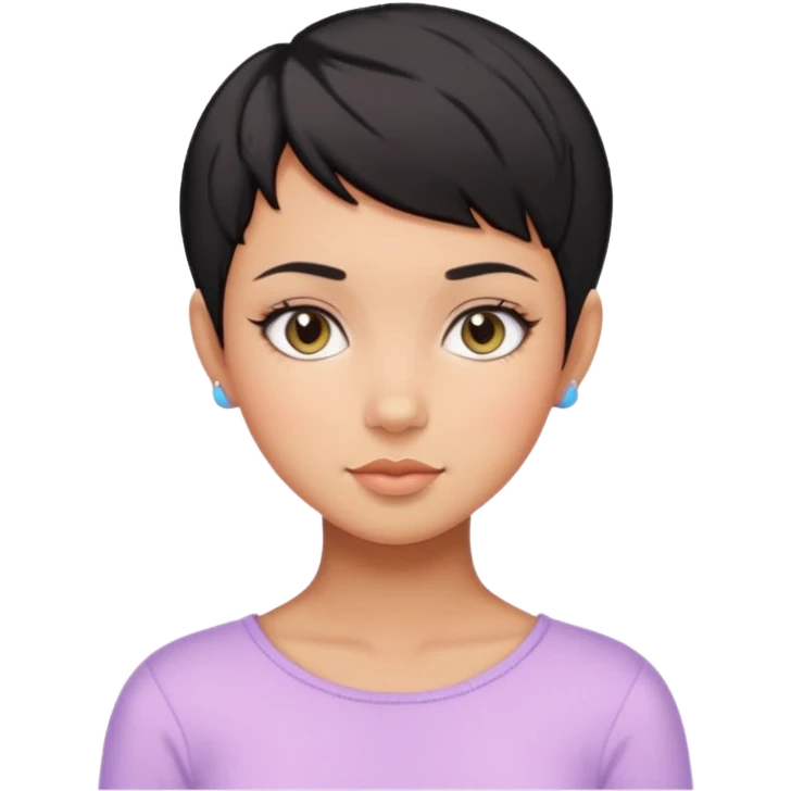 tan girl black hair pixie cut cute pastel colors skin care emoji