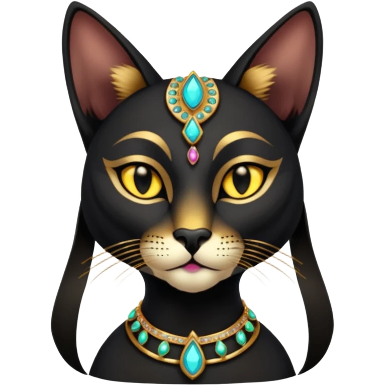 anthropomorphic black-furred elegant jeweled pretty beautiful realistic Bastet  emoji