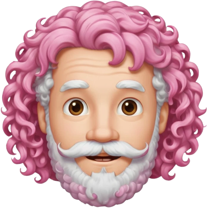 very white bearded and white mustached, pink curly haired  emoji