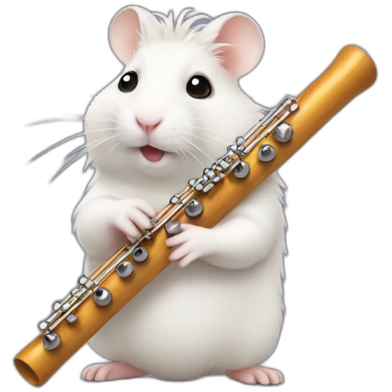 white hamster with dreadlocks plays the flute emoji