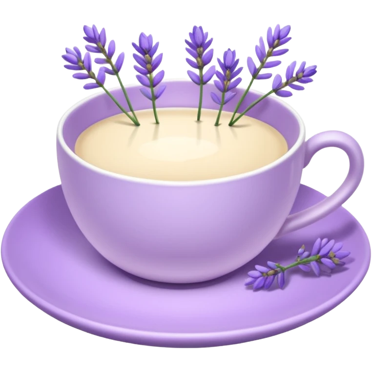 White teacup on a pastel purple plate, lavender flowers on the side, pastelcore aesthetic emoji