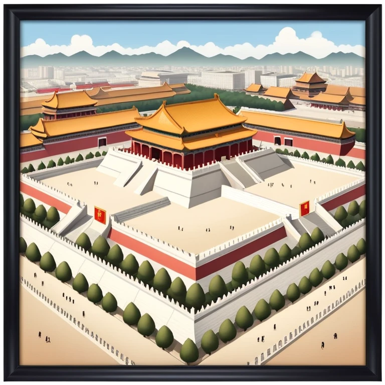 Tiananmen Square, Beijing, Chinese architecture, travel illustration emoji