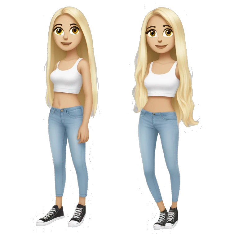 White Blonde girl with long hairs wearing long sleeves crop top and bare midroff ful size wearing shoes emoji