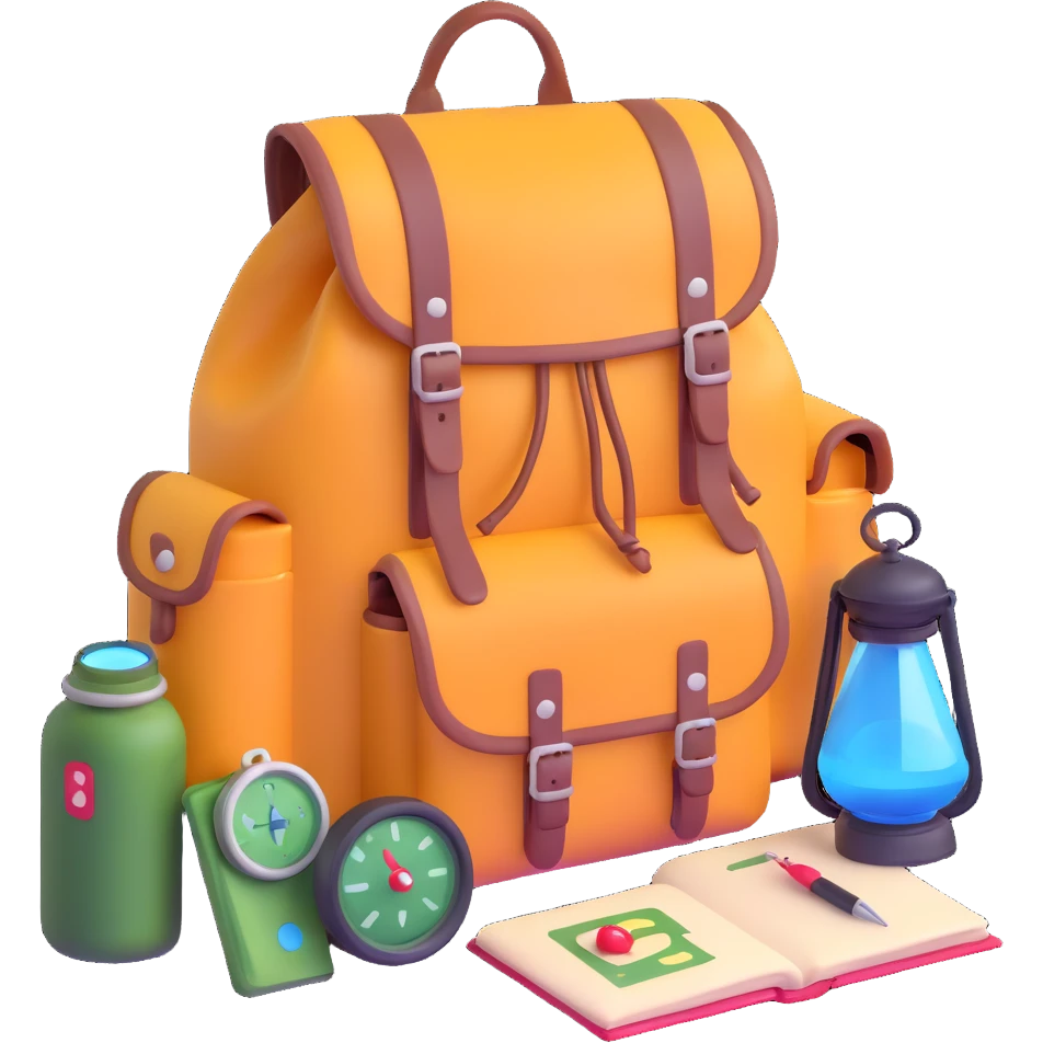 adventurer backpack with compass and supplies emoji