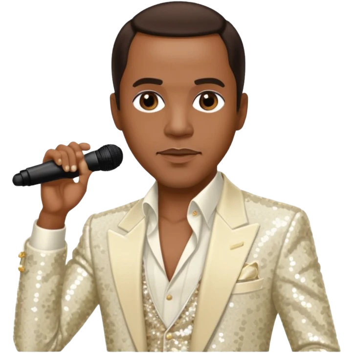 Freddie Jackson, R&B Singer with dark brown hair, ivory sequin outfit emoji