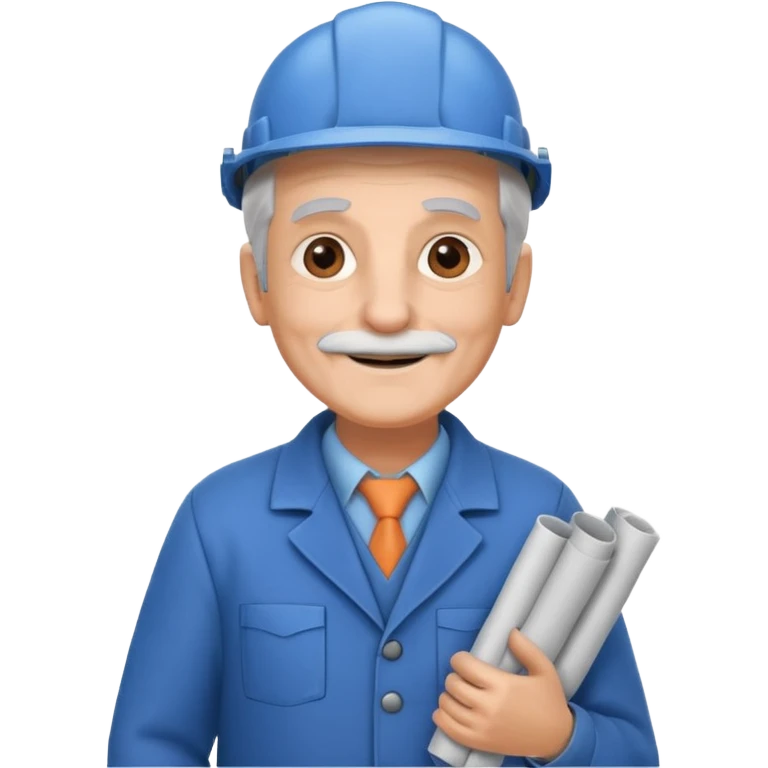 A wise old engineer with warm smile, blueprint rolled under his arm.
 emoji
