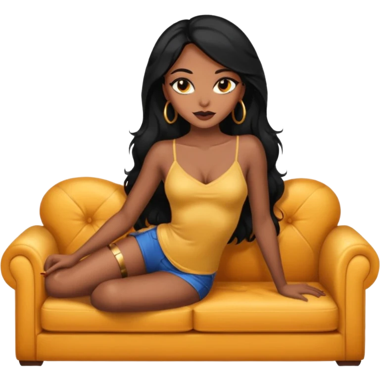 Sexy black girl, long hair, laying down, makeup, sexy eyes,skinny body girl lie on couch comfy emoji