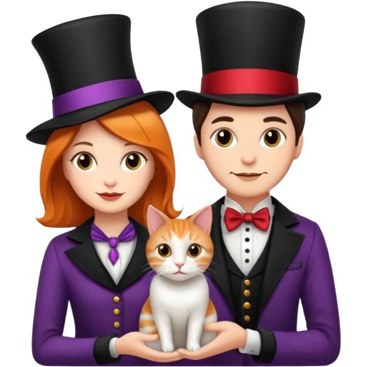 magician couple and their pet cat emoji