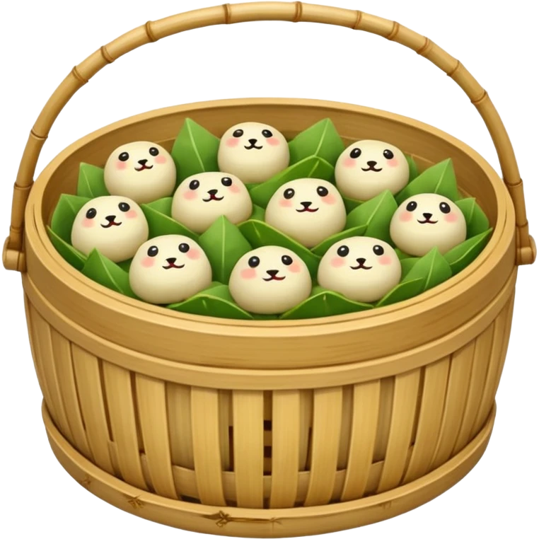 A bamboo steamer basket filled with tiny dumplings. emoji