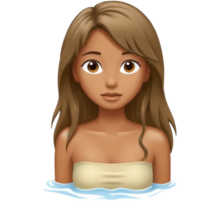 A tanned girl's face wet long khaki brown hair with ivory tube top emoji