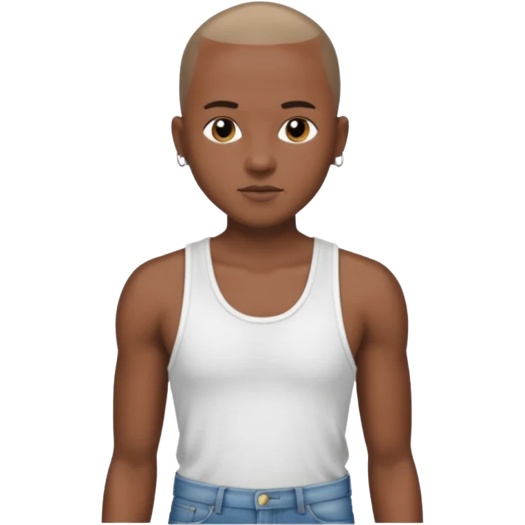 Un personnage noir avec un débardeur blanc et un jean 👖 avec des cheveux rasés  emoji