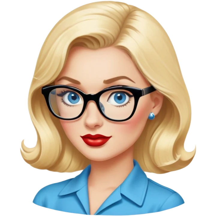 50's pin up,  blonde, black glasses and blue eyes  emoji