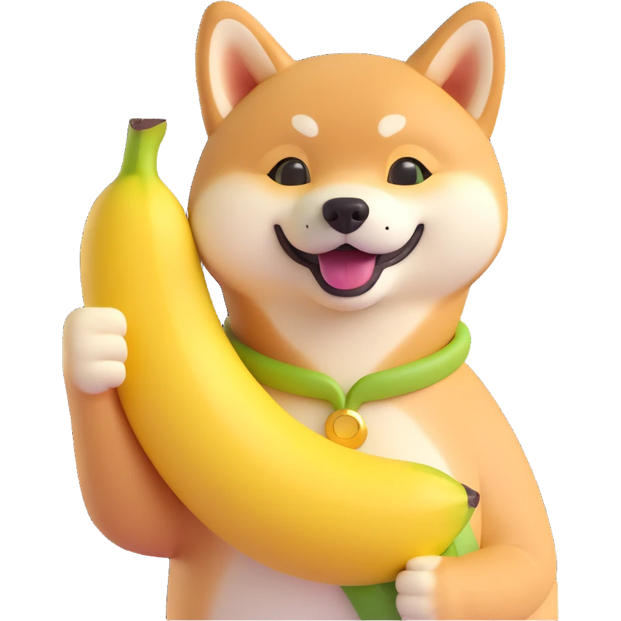 shiba inu showing thumb up and having banana emoji