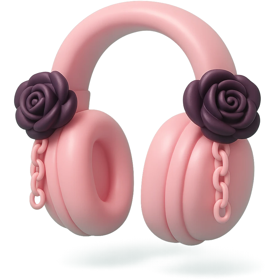 pink gothic headphones with dark roses and dangling chains emoji