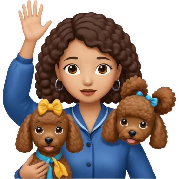 Asia tie up hair girl with brown poodles say goodbye emoji