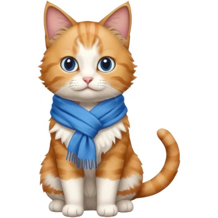 Cat wear a blue scarf, full body emoji