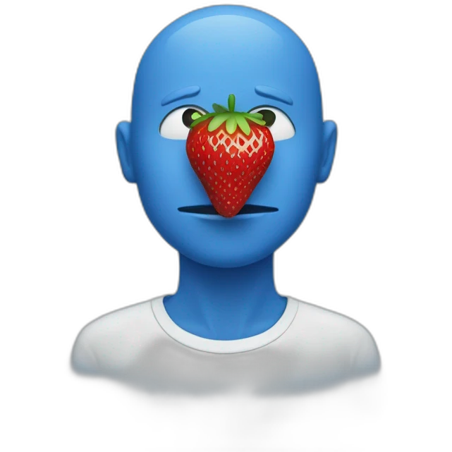 blue man with strawberry instead of mouth emoji