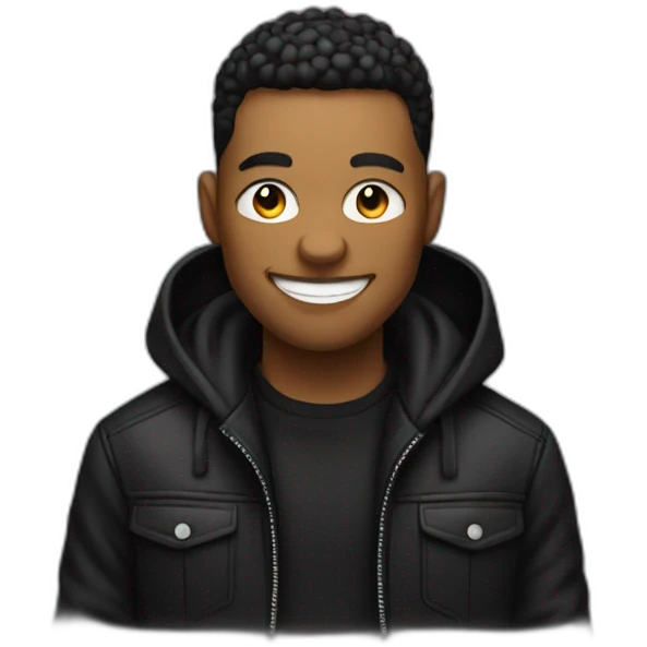 smiling male in black jacket look like a rapper emoji