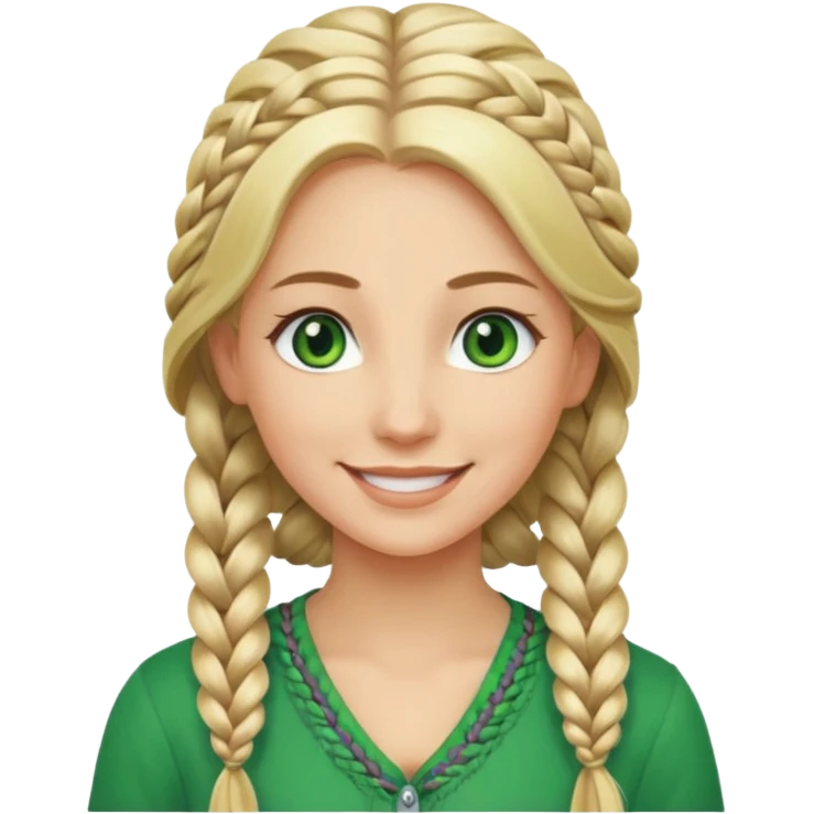 woman, long blond hair,green eyes, smiling, one braid to the side emoji