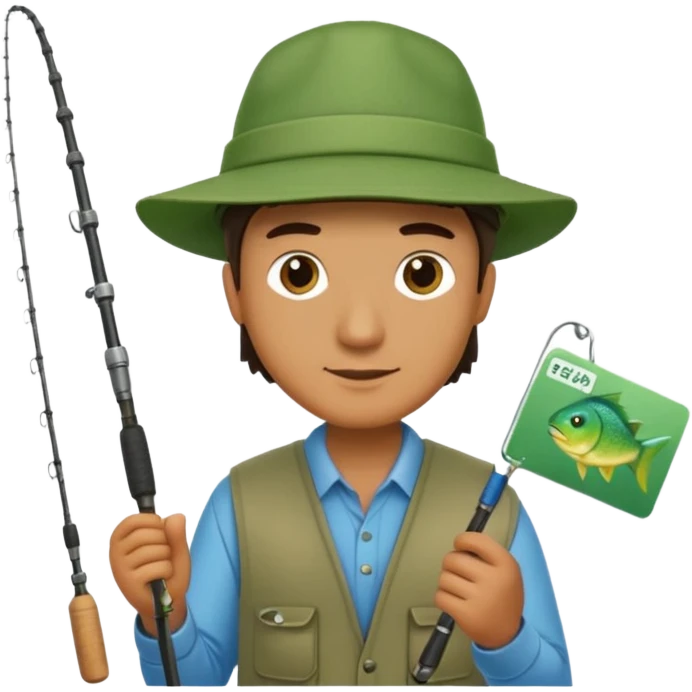 A man holding a fishing rod with a green card on the hook emoji