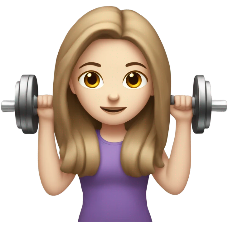 Pale girl with long brown hair lifting weights emoji