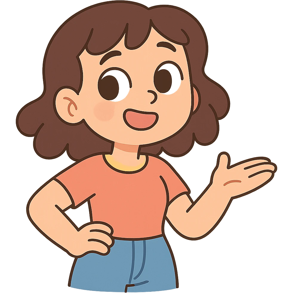 pastel toon style chica de piel clara, ojos marrón oscuro, cabello ondulado castaño oscuro con dos mechones a cada lado emoji