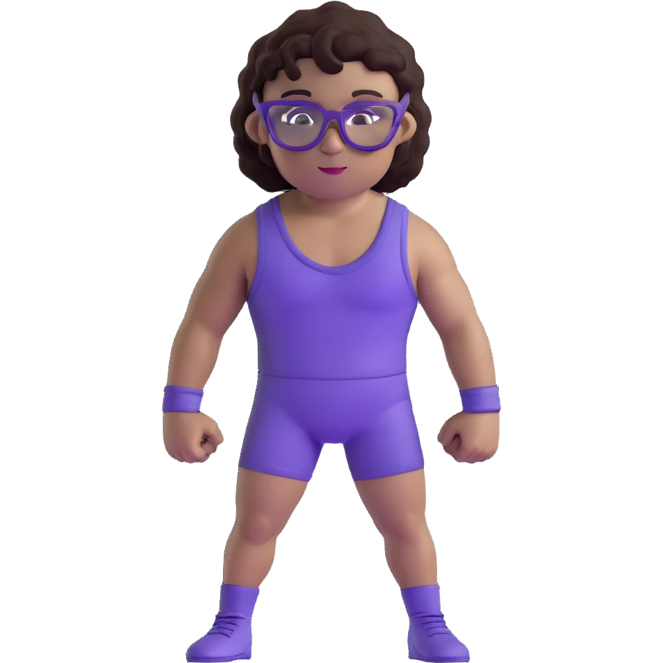 Wrestler with purple glasses tinted black and short curly brown hair emoji