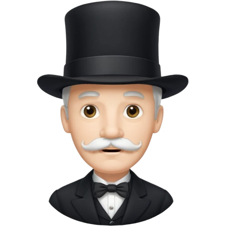 very big white moustachhe and typical 1900 black elegant clothes and hat . he is speaking emoji