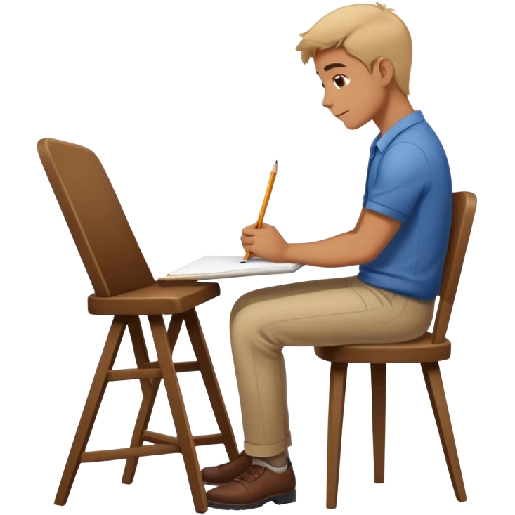A man sits on a chair and draws, leaning forward, but the chair is only halfway seated emoji