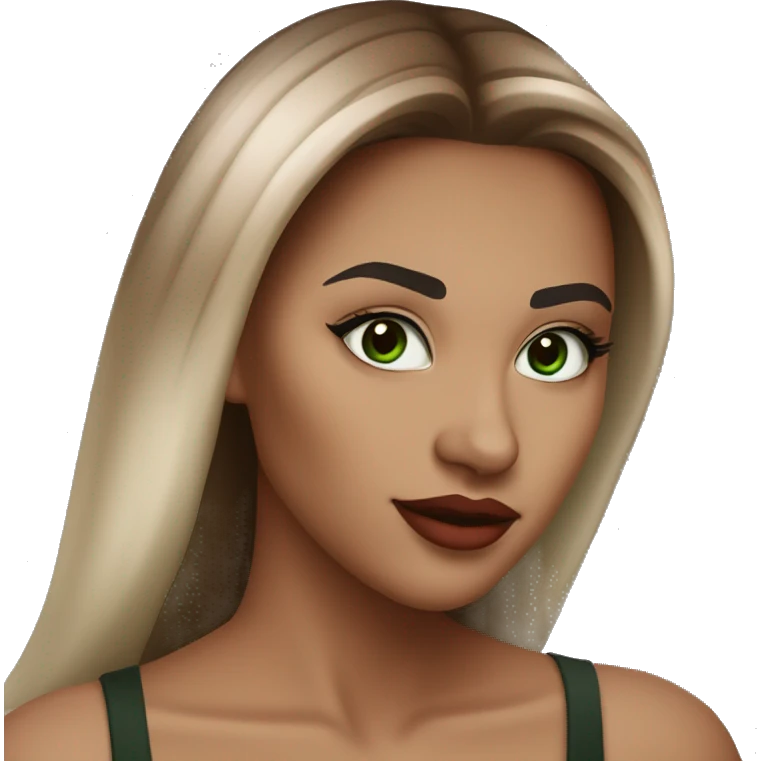 Woman light brown ombre hair Long straight, dezent red light lipstick, lightbrown eyebrows, dark lashes and Green eyes light Skin  emoji