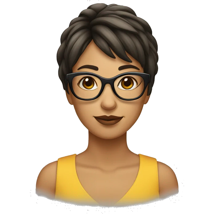 Una mujer con pelo corto flequillo y gafas emoji