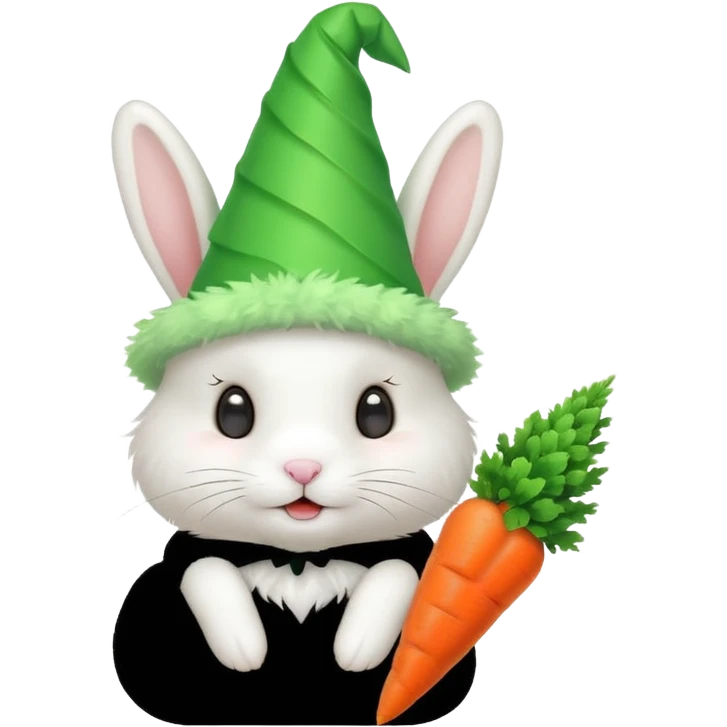 Rabbit in Green Party Hat – white bunny with cone party hat  emoji
