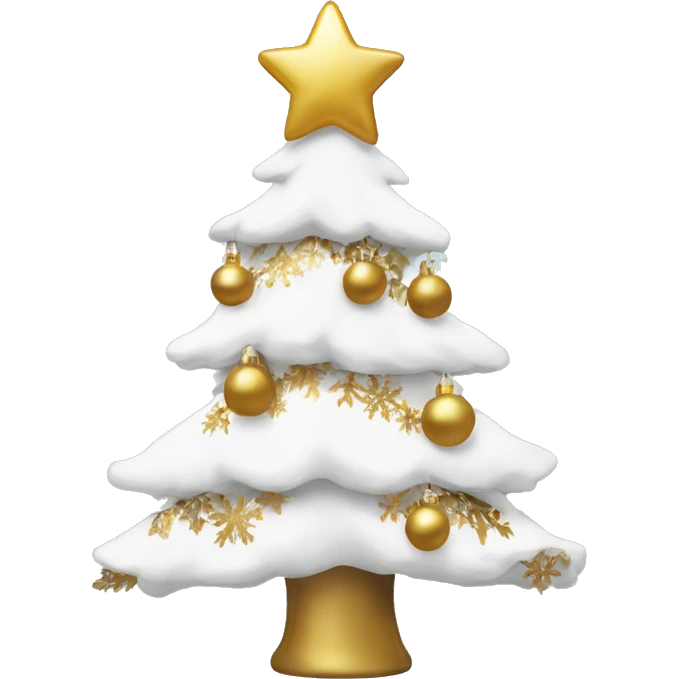 snow christmas tree with white and gold decorations emoji
