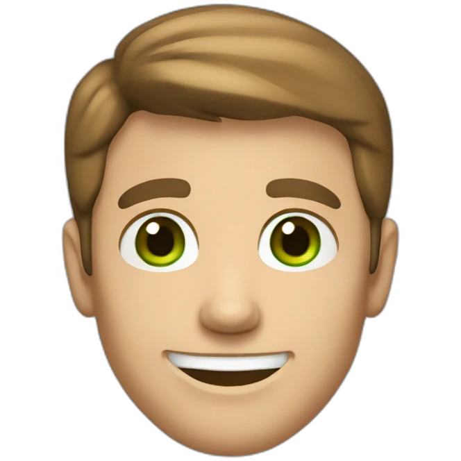 A Caucasian Adult Male, Brown Hair, Green Eyes, Smile, Red Shirt emoji