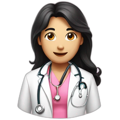 Long black hair doctor in pink undershirt white coat over pink stethoscope  emoji