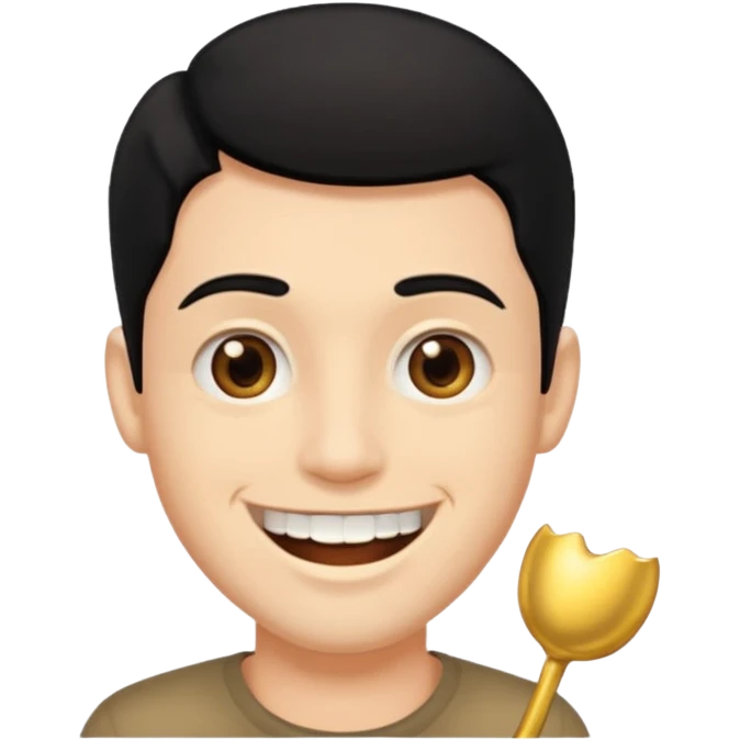 Isso agora faca esse emoji masculino com um cabelo preto baixo e um sorriso com um dente de ouro emoji