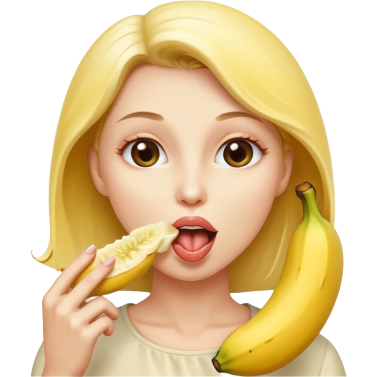 Frau leckt an geschälte Banane am Stück emoji