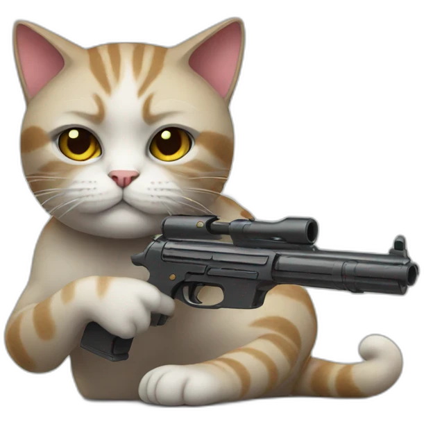 cat with gun and so tired emoji