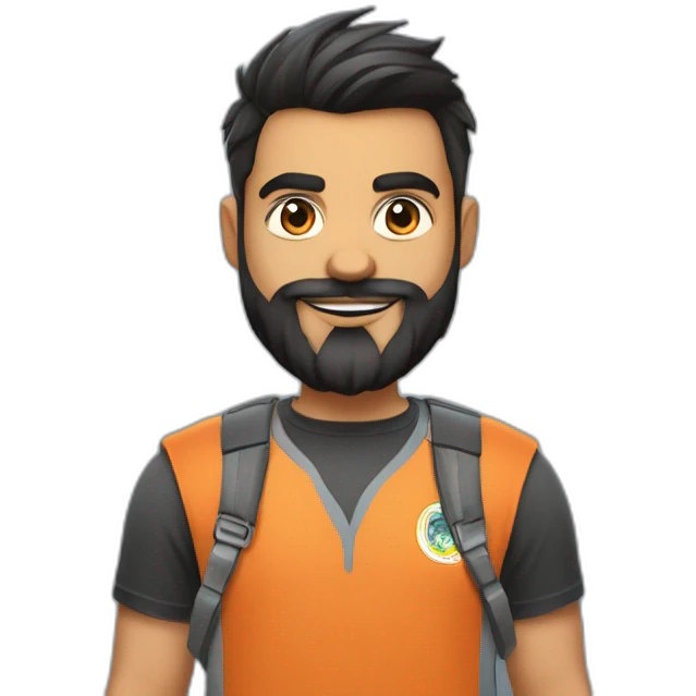 indian guy, software developer, has beard, little chubby, fair, fade cut hair, has a dog near him, 25 year old guy, base it on Virat kohli emoji