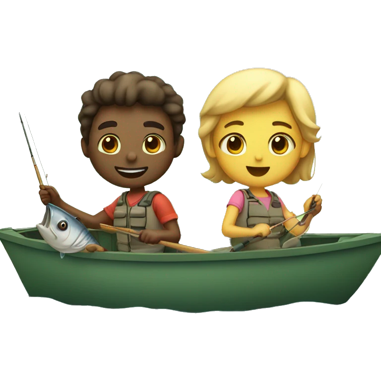 A couple boy and girl fishing together in a boat emoji