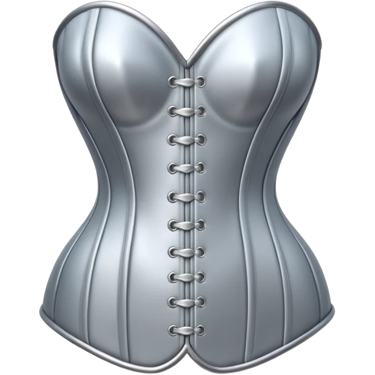 A luxury corset emoji made of silver chrome, smooth metallic curves, minimal fashion silhouette, glossy reflections, sensual high-end aesthetic, iOS emoji style, centered, clean white background emoji