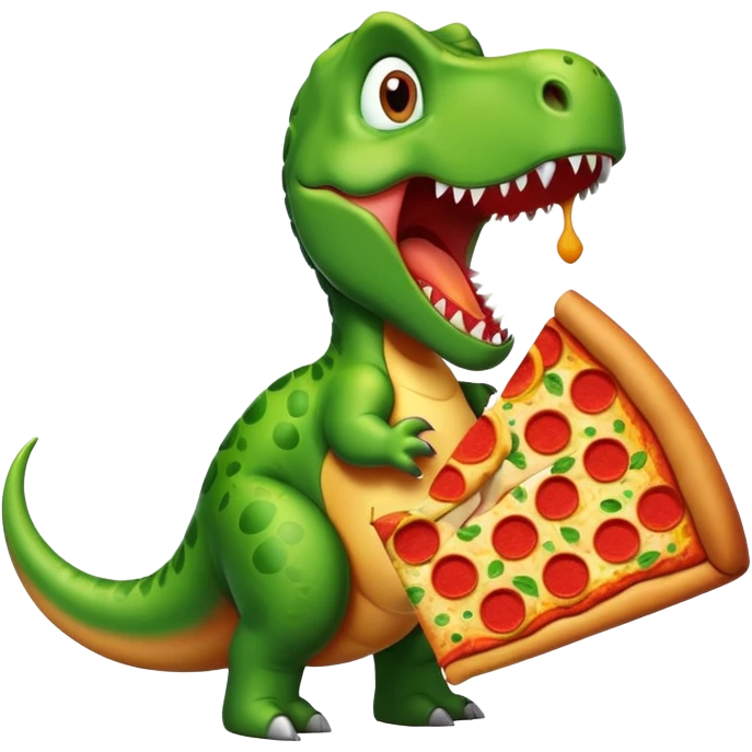 A dinosaur eating pizza emoji