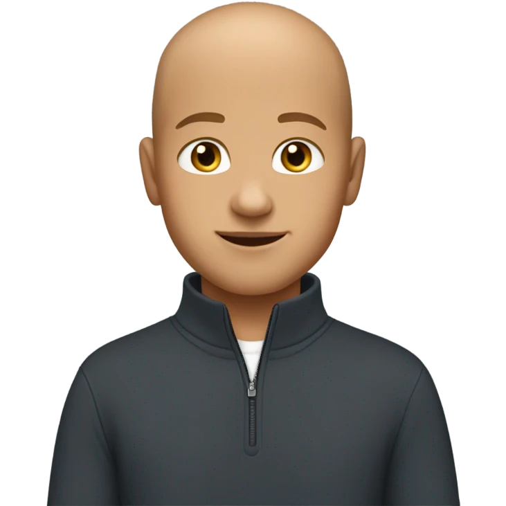 boy with light tanned skin, bald hair, no facial hair, wearing a smart quarter zip jumper. emoji