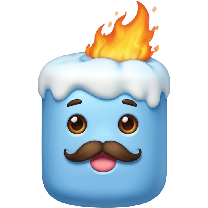 blue marshmallow on fire, surprised with mustache, just marshmallow emoji